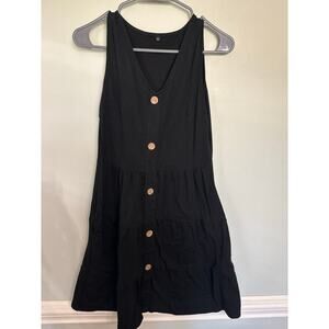 Black Tiered Button Front Dress Size S Sleeveless V-Neck Casual